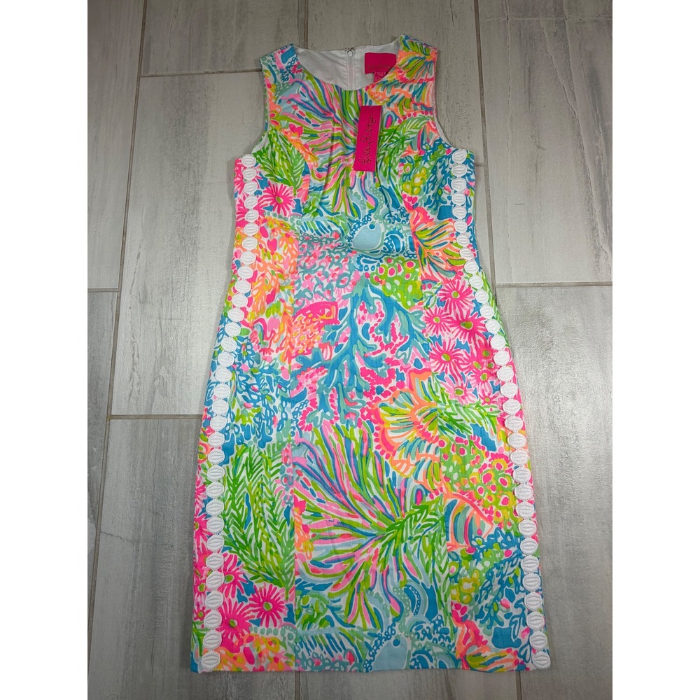 Lilly Pulitzer Mila Stretch Shift Dress Lovers Coral Multi Neon Size 6 NEW